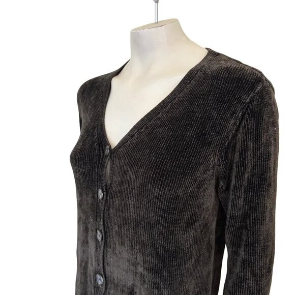 CP SHADES Button Front V-neck Ribbed Chenille Cardigan in Dark Brown SZ S - Picture 3 of 10